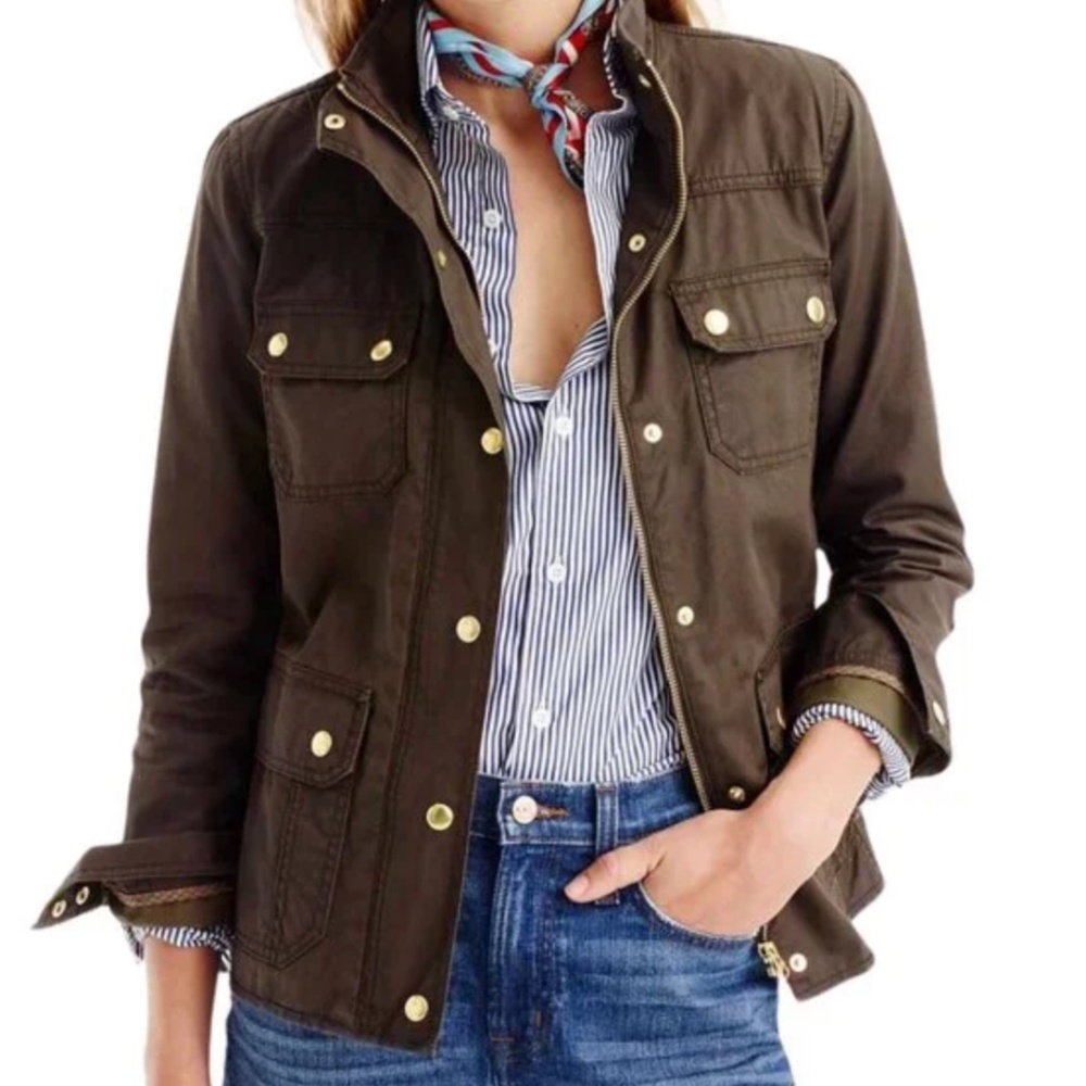 J Crew Downtown Field Jacket Waxed Cotton Brown XXS Utility Gorpcore Military